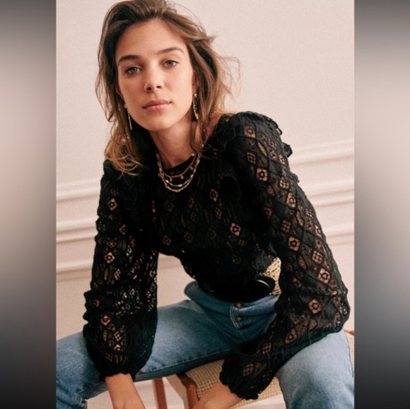 Sezane Tops - Sézane Salina Black Lace Guipure Blouse